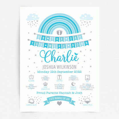 Custom Baby Print - Boy Rainbow Bunting