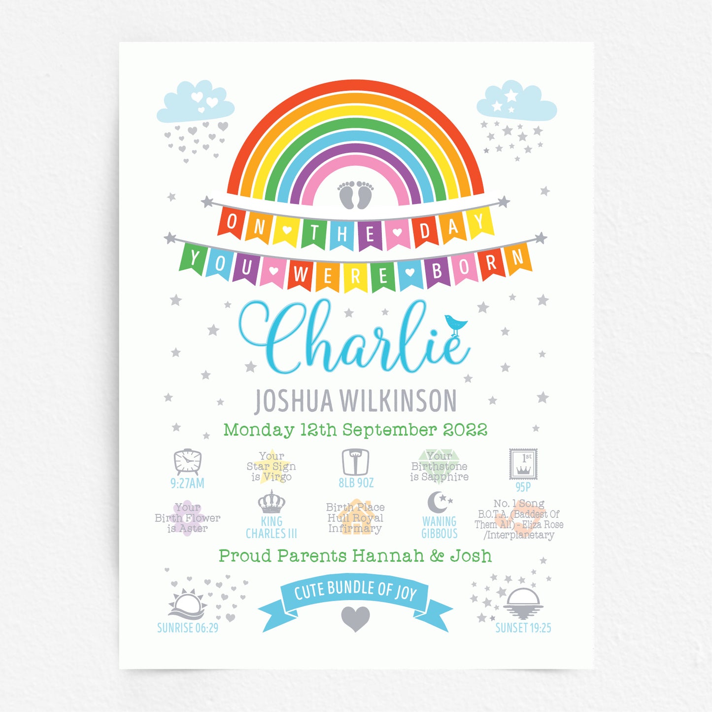 Custom Baby Print - Boy Rainbow Bunting