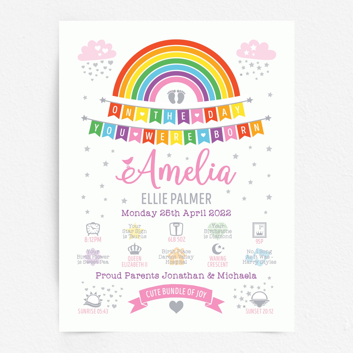 Custom Baby Print - Girl Rainbow Bunting