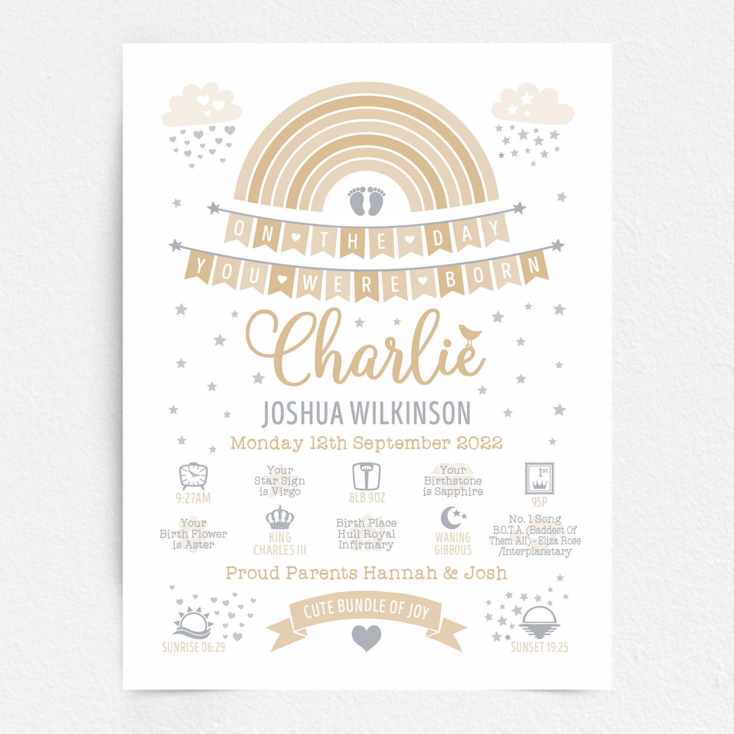 Custom Baby Print - Boy Rainbow Bunting