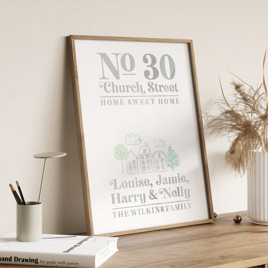 Custom Home Print - Address and Family Names
