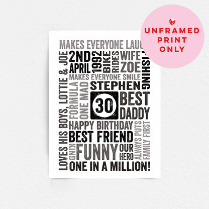 Custom Word Art Print - Milestone Birthday