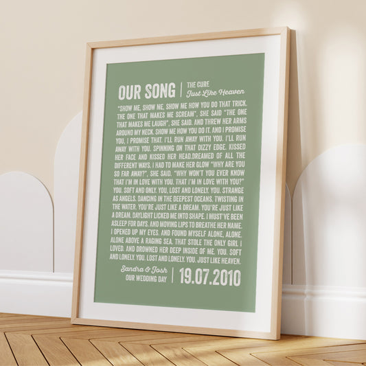 Custom Music Lover Print - Our Song Lyrics