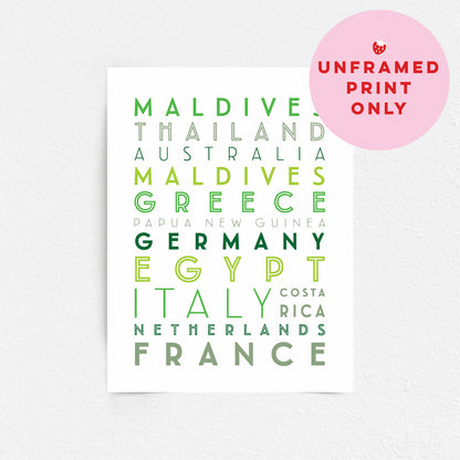 Custom Travel Print - Favourite Destinations List