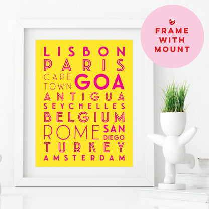 Custom Travel Print - Favourite Destinations List