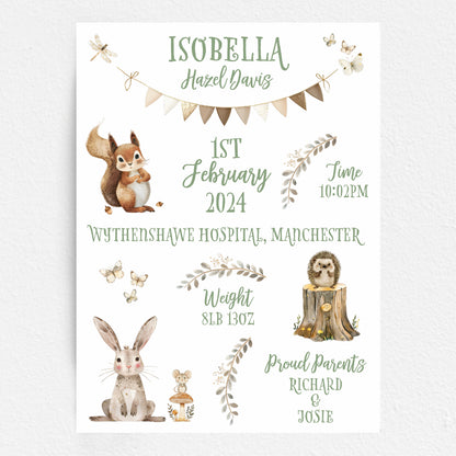 Custom Baby Print - Woodland Animals
