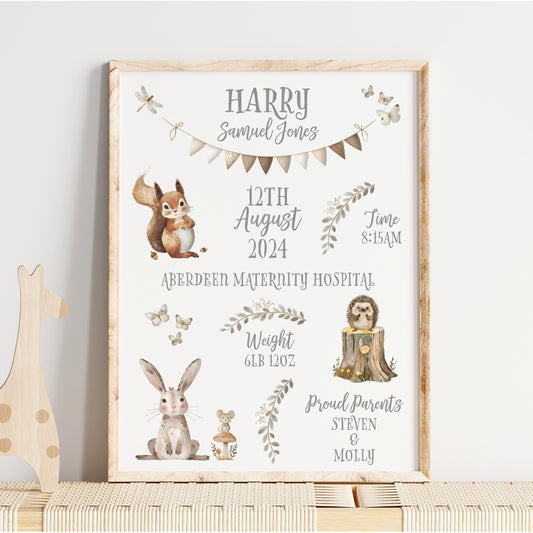 Custom Baby Print - Woodland Animals
