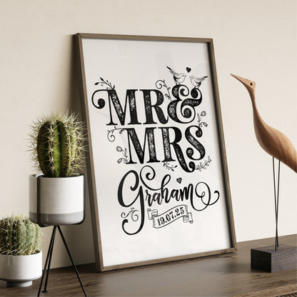 Custom Mr & Mrs Print - Rustic Love Birds