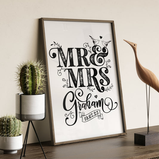 Custom Mr & Mrs Print - Rustic Love Birds