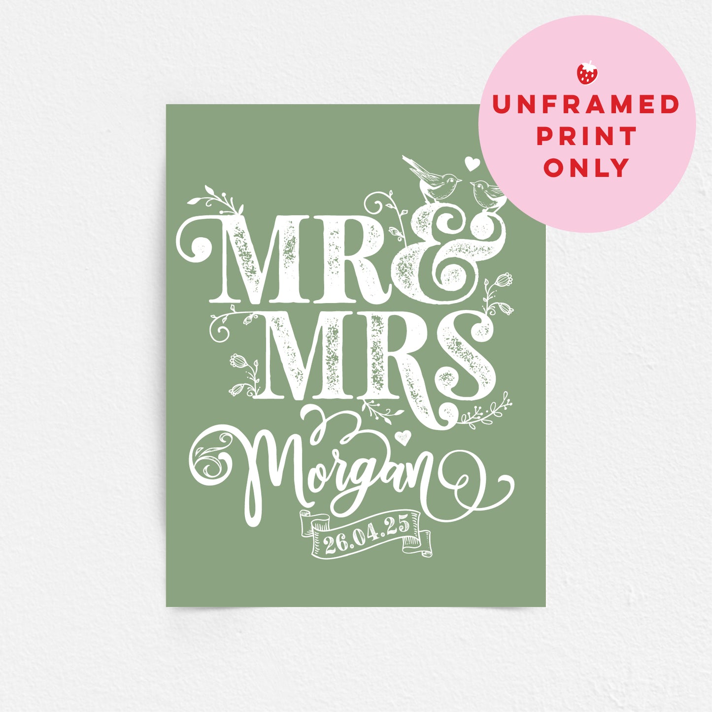 Custom Mr & Mrs Print - Rustic Love Birds