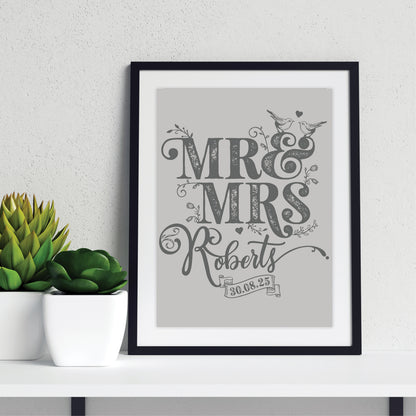 Custom Mr & Mrs Print - Rustic Love Birds