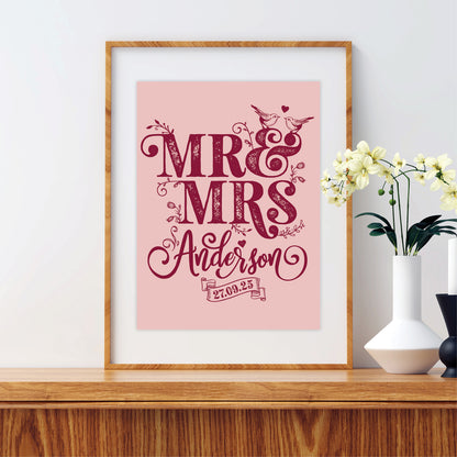 Custom Mr & Mrs Print - Rustic Love Birds