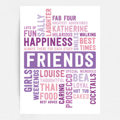 Wall art with motivational phrases in purple and pink on a white background