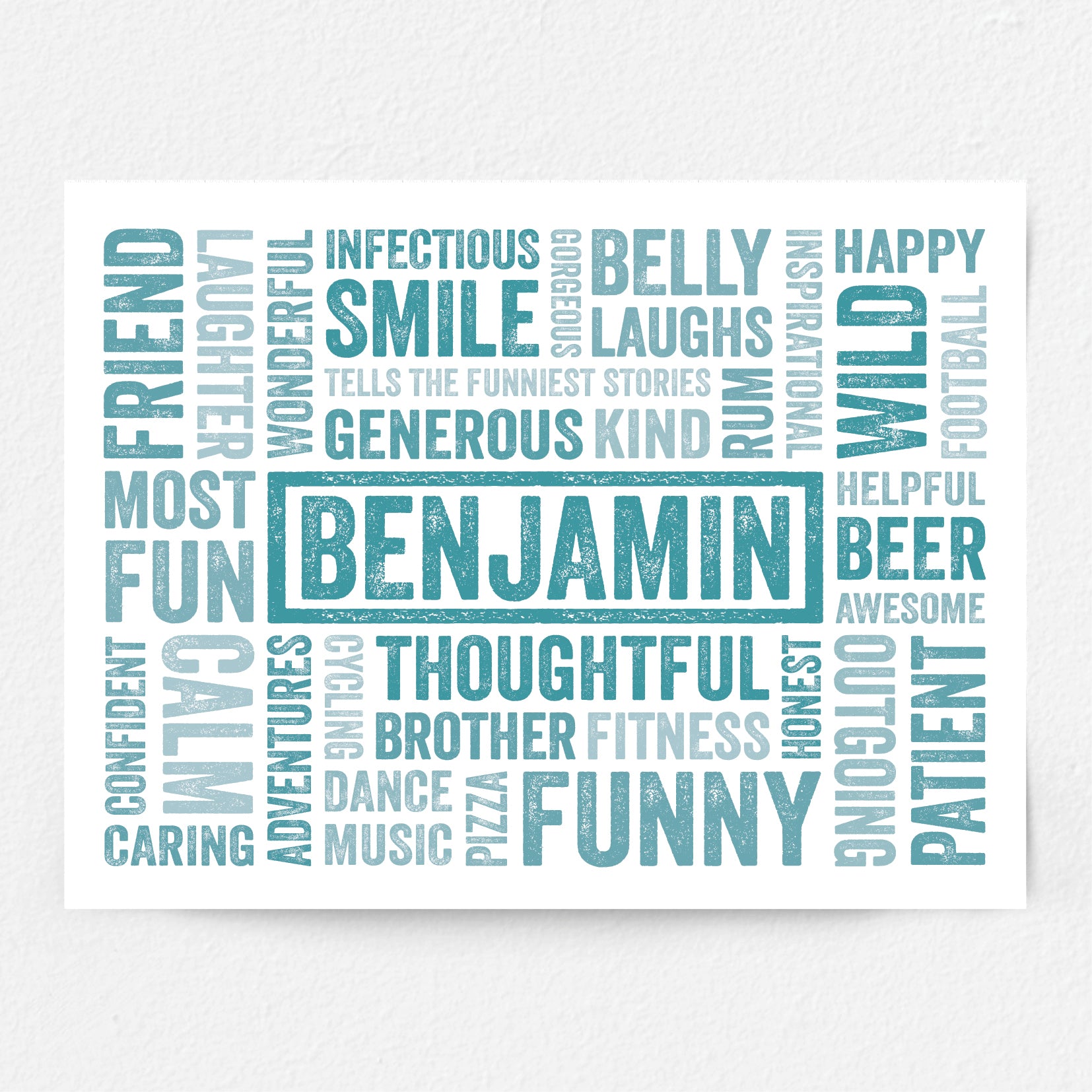 Custom Word art Print with the name centralised surrounded by positive adjectives.