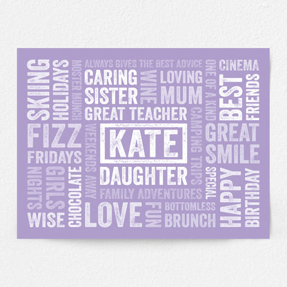 Purple Word art print with name in the middle