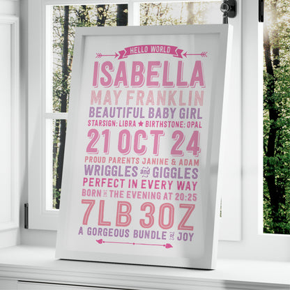 Custom Baby Print - Girl Hello World