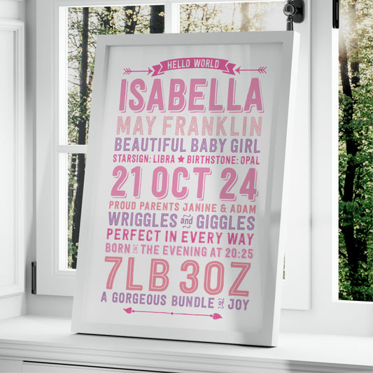 Custom Baby Print - Girl Hello World