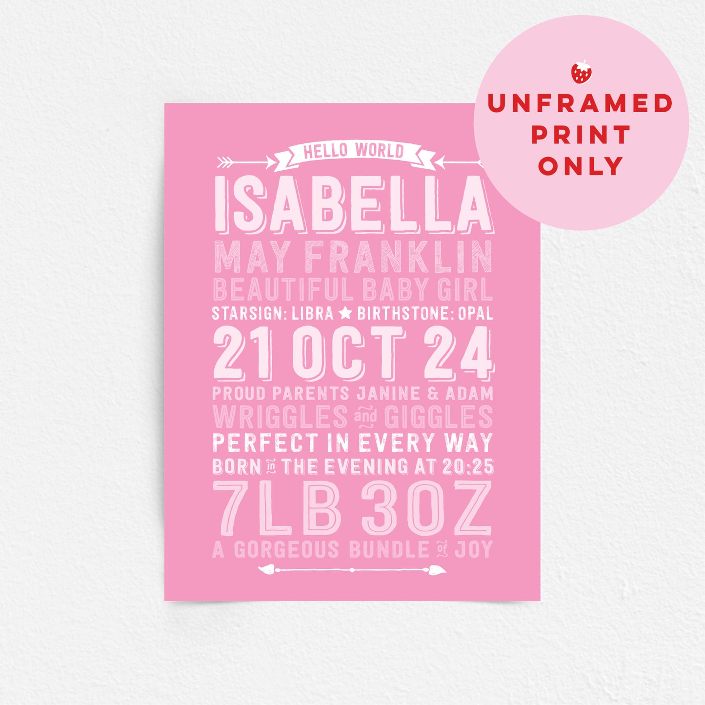 Custom Baby Print - Girl Hello World