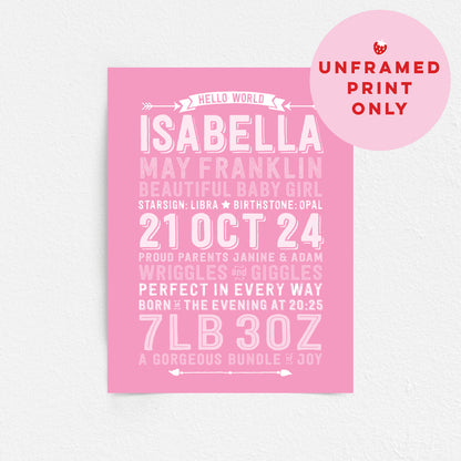 Custom Baby Print - Girl Hello World