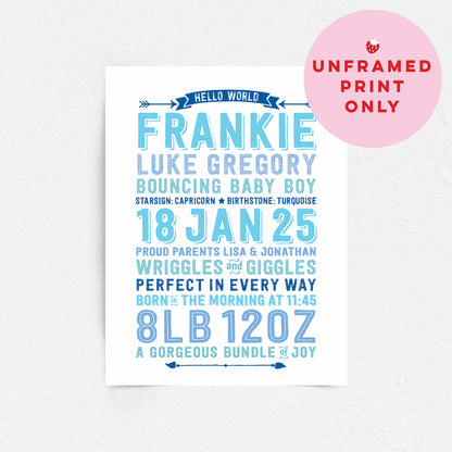 Custom Baby Print - Boy Hello World