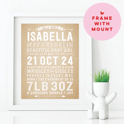 Custom Baby Print - Girl Hello World