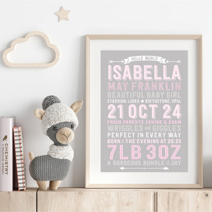 Custom Baby Print - Girl Hello World