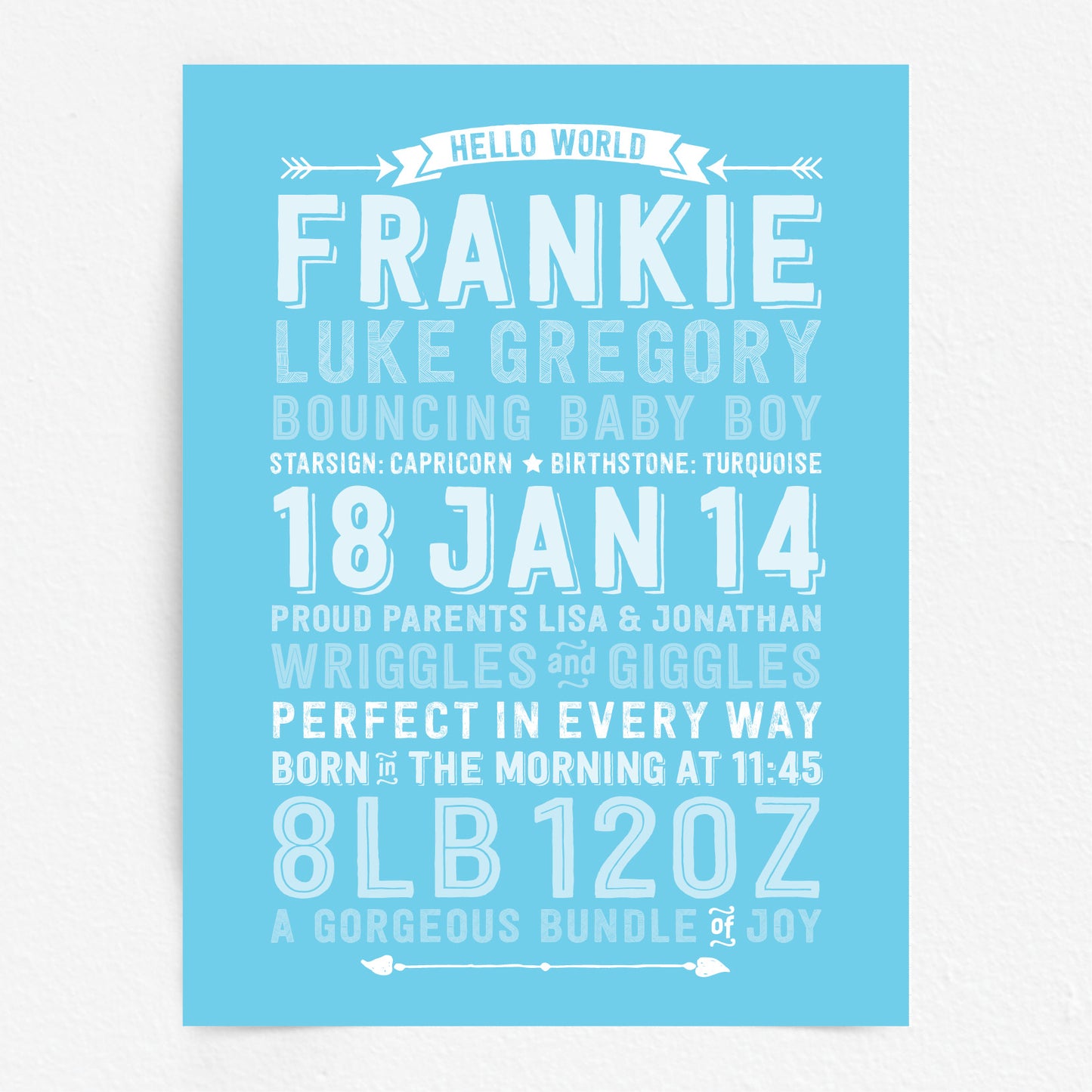 Custom Baby Print - Boy Hello World