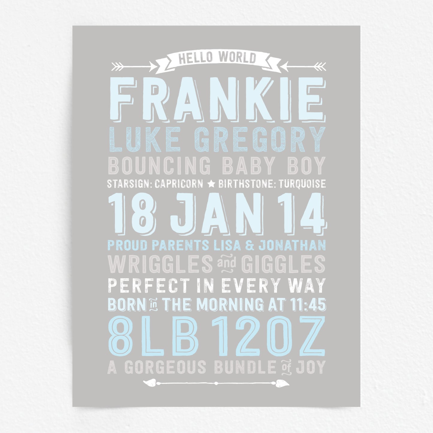 Custom Baby Print - Boy Hello World