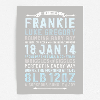 Custom Baby Print - Boy Hello World