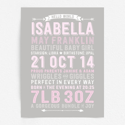 Custom Baby Print - Girl Hello World