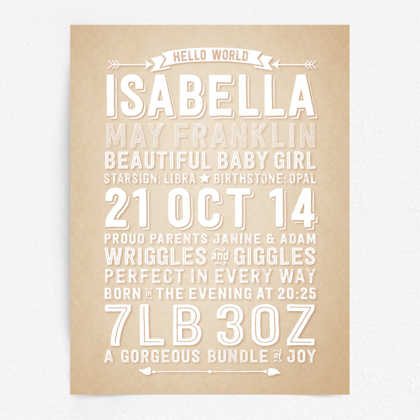 Custom Baby Print - Girl Hello World