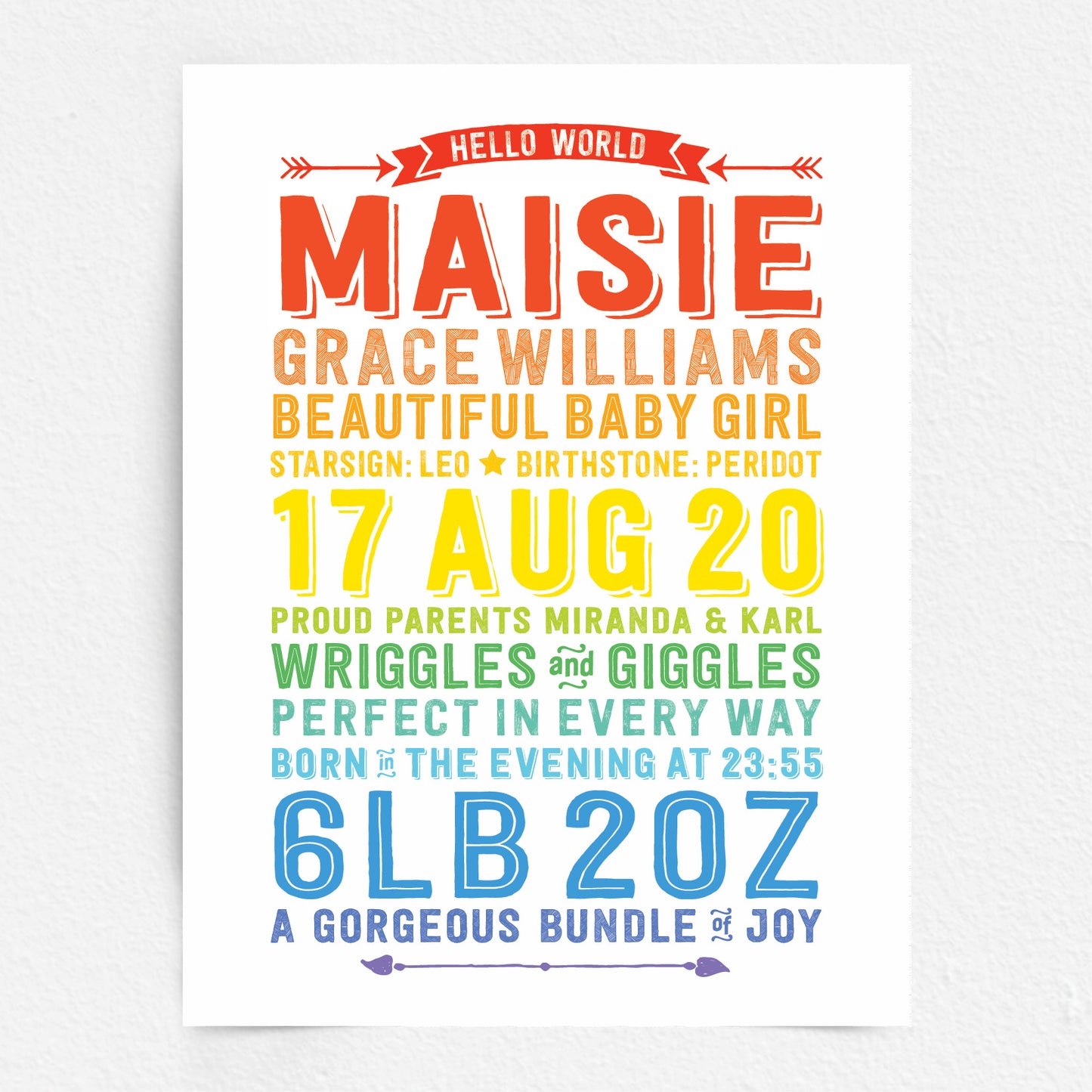 Custom Baby Print - Girl Hello World