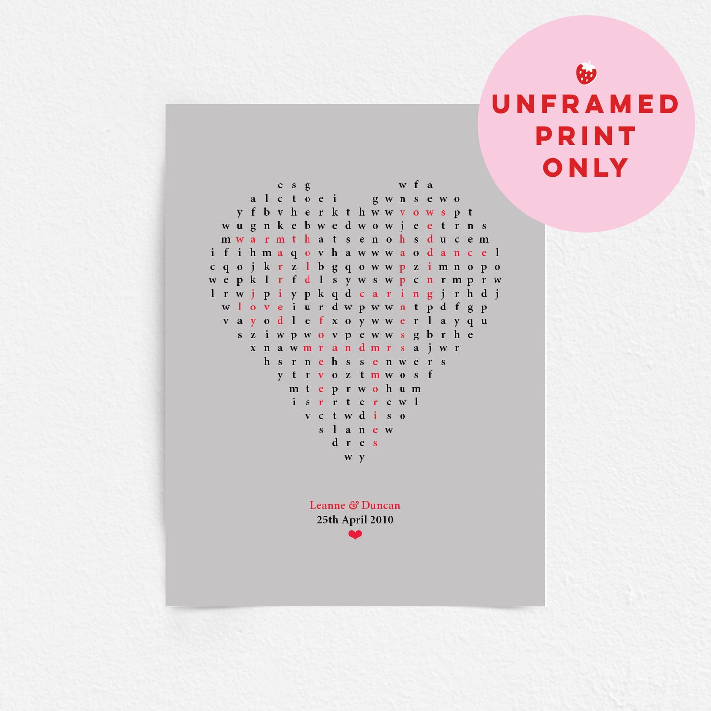 Custom Love Print - Heart Word Search