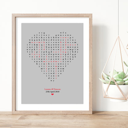 Custom Love Print - Heart Word Search