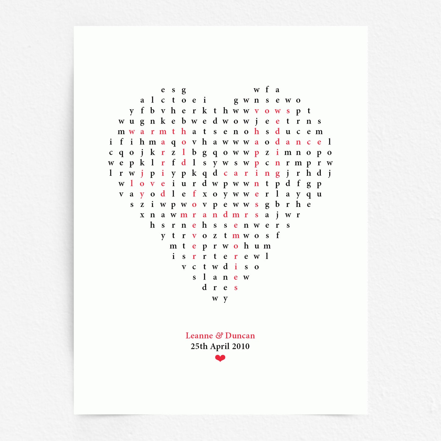 Custom Love Print - Heart Word Search