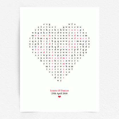 Custom Love Print - Heart Word Search