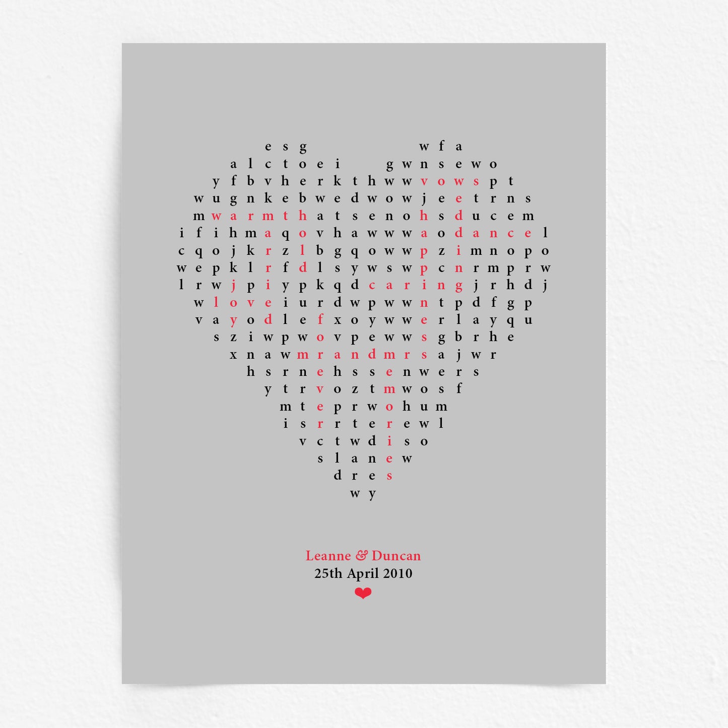 Custom Love Print - Heart Word Search