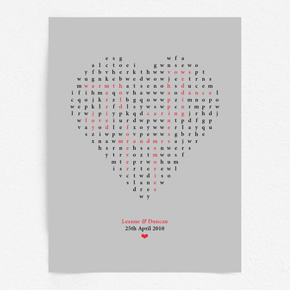 Custom Love Print - Heart Word Search