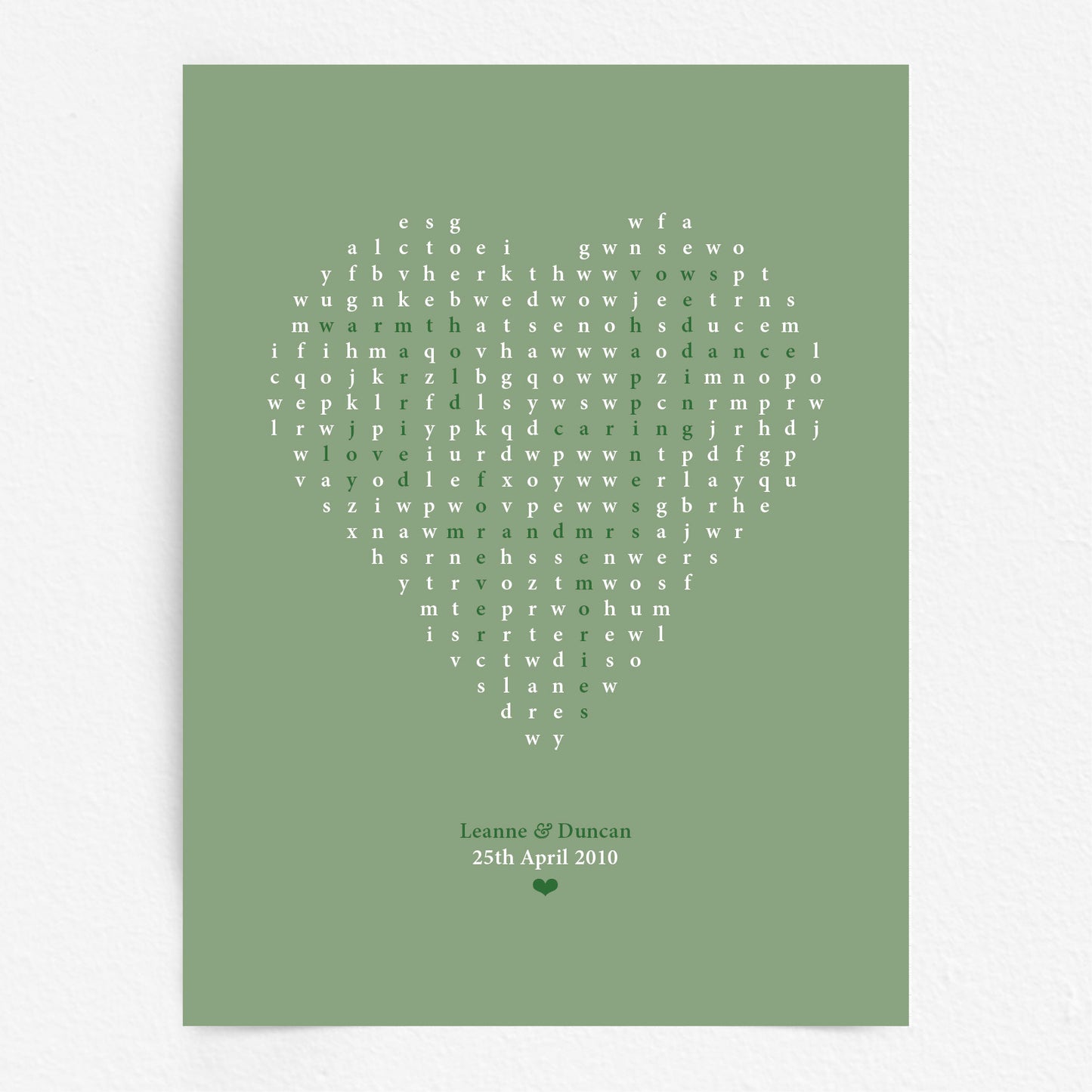 Custom Love Print - Heart Word Search