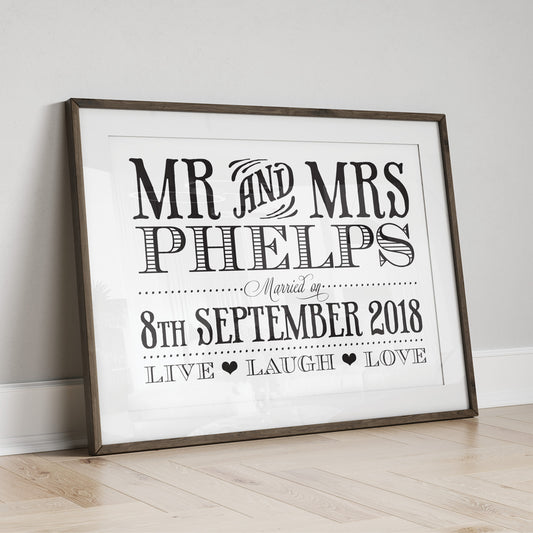 Custom Mr & Mrs Print - Vintage Engraved Style
