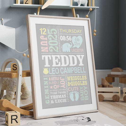 Custom Baby Print - Boy Cute Elephant