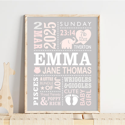 Custom Baby Print - Girl Cute Elephant