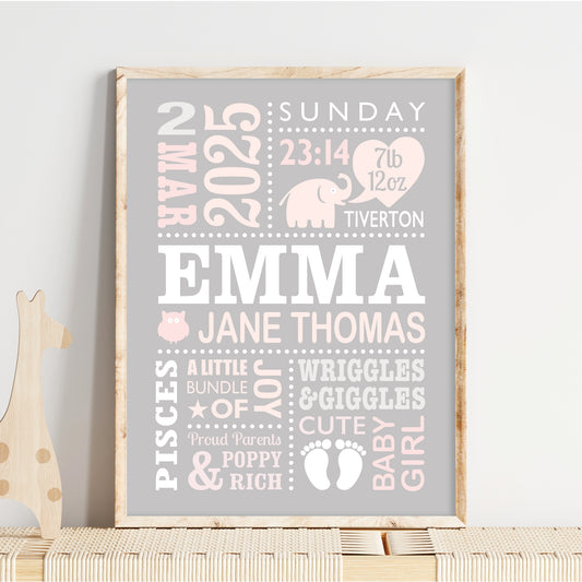 Custom Baby Print - Girl Cute Elephant