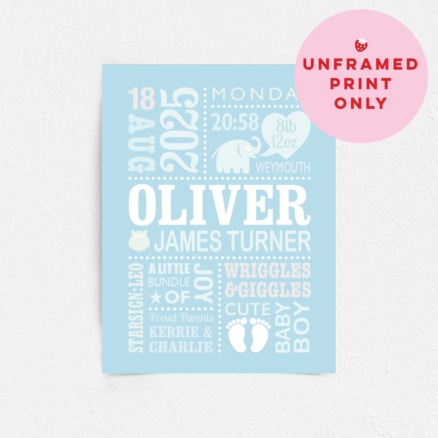 Custom Baby Print - Boy Cute Elephant