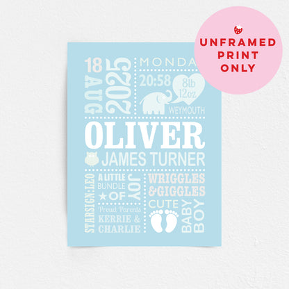 Custom Baby Print - Boy Cute Elephant