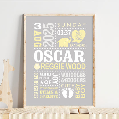 Custom Baby Print - Boy Cute Elephant