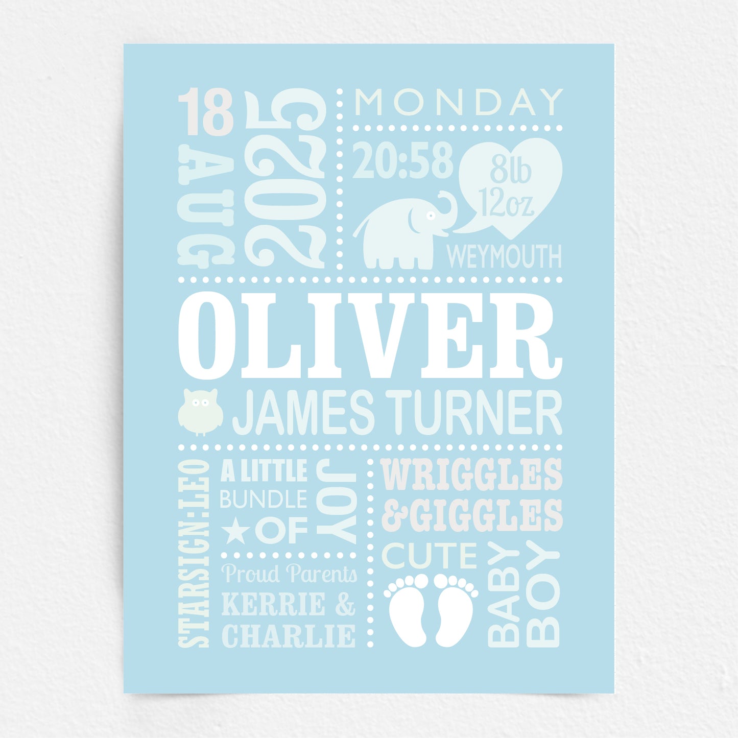 Custom Baby Print - Boy Cute Elephant
