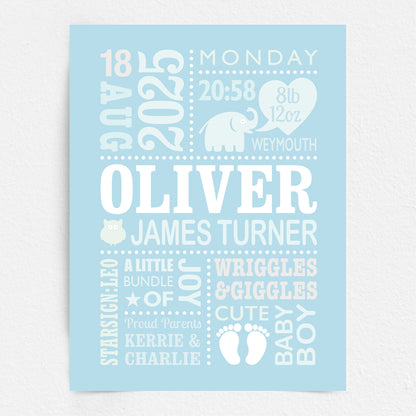 Custom Baby Print - Boy Cute Elephant