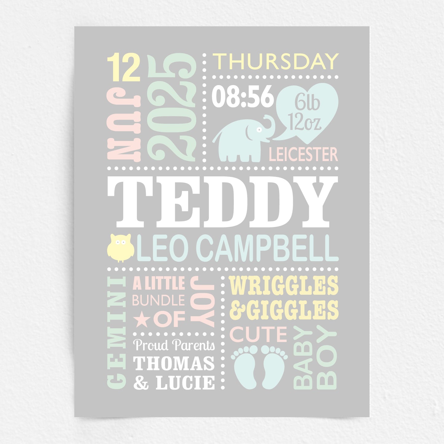 Custom Baby Print - Boy Cute Elephant