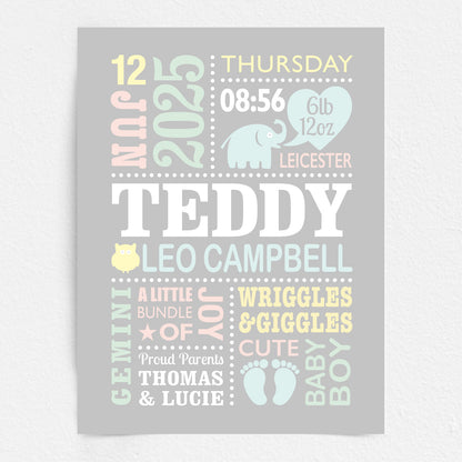 Custom Baby Print - Boy Cute Elephant